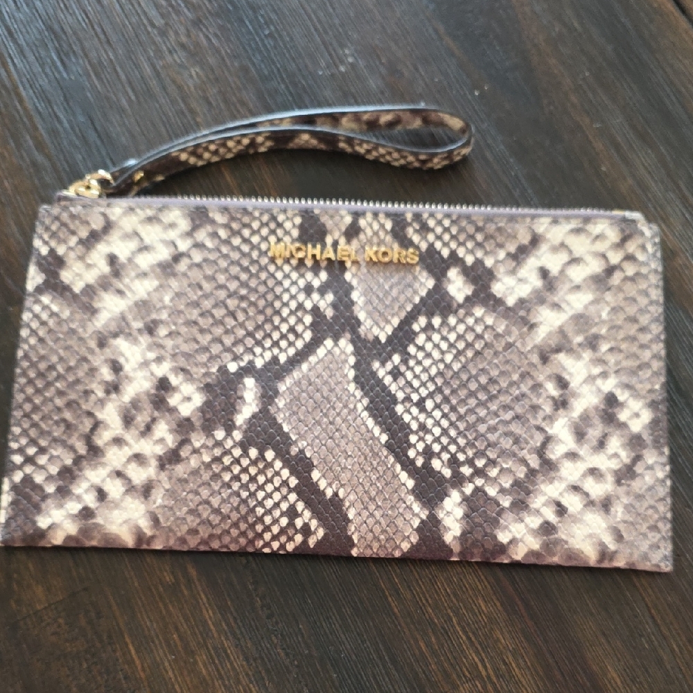 Michael Kors Brown Snake Print Wristlet